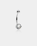 14K White Gold Round CZ Belly Ring