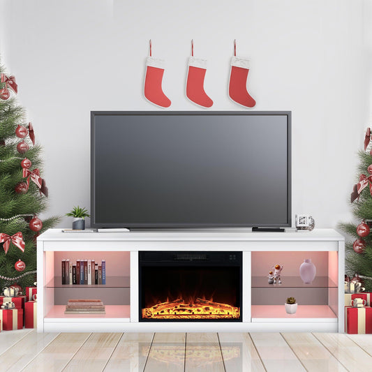 Modern 66" LED TV Stand with 23" Insert Electric Fireplace for Living Room