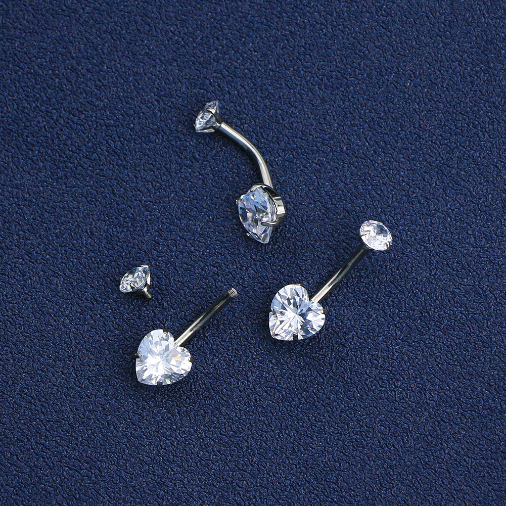 Round & Heart CZ Titanium Belly Ring