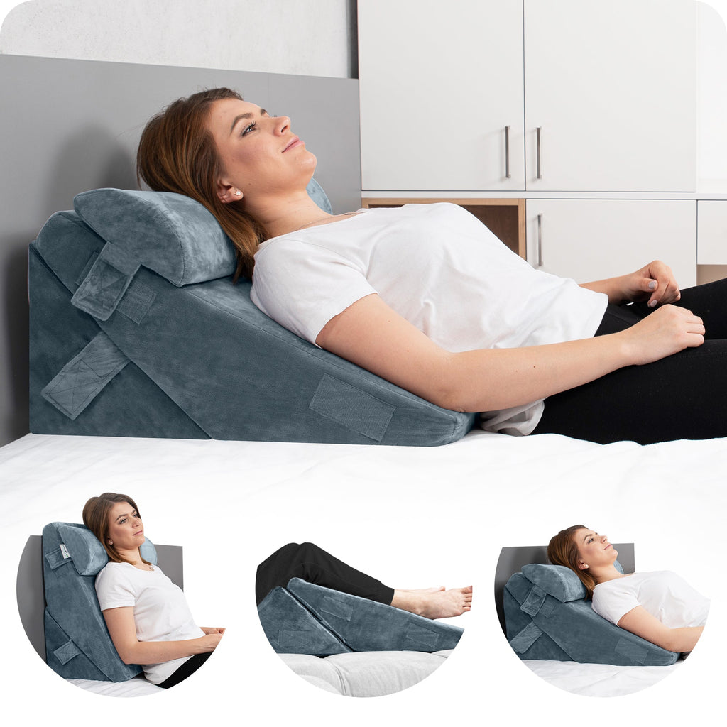 LX6 3-Piece Compact Support for Reading, Rest & Leg Elevation, Wedge Pillow Set, Stone Navy