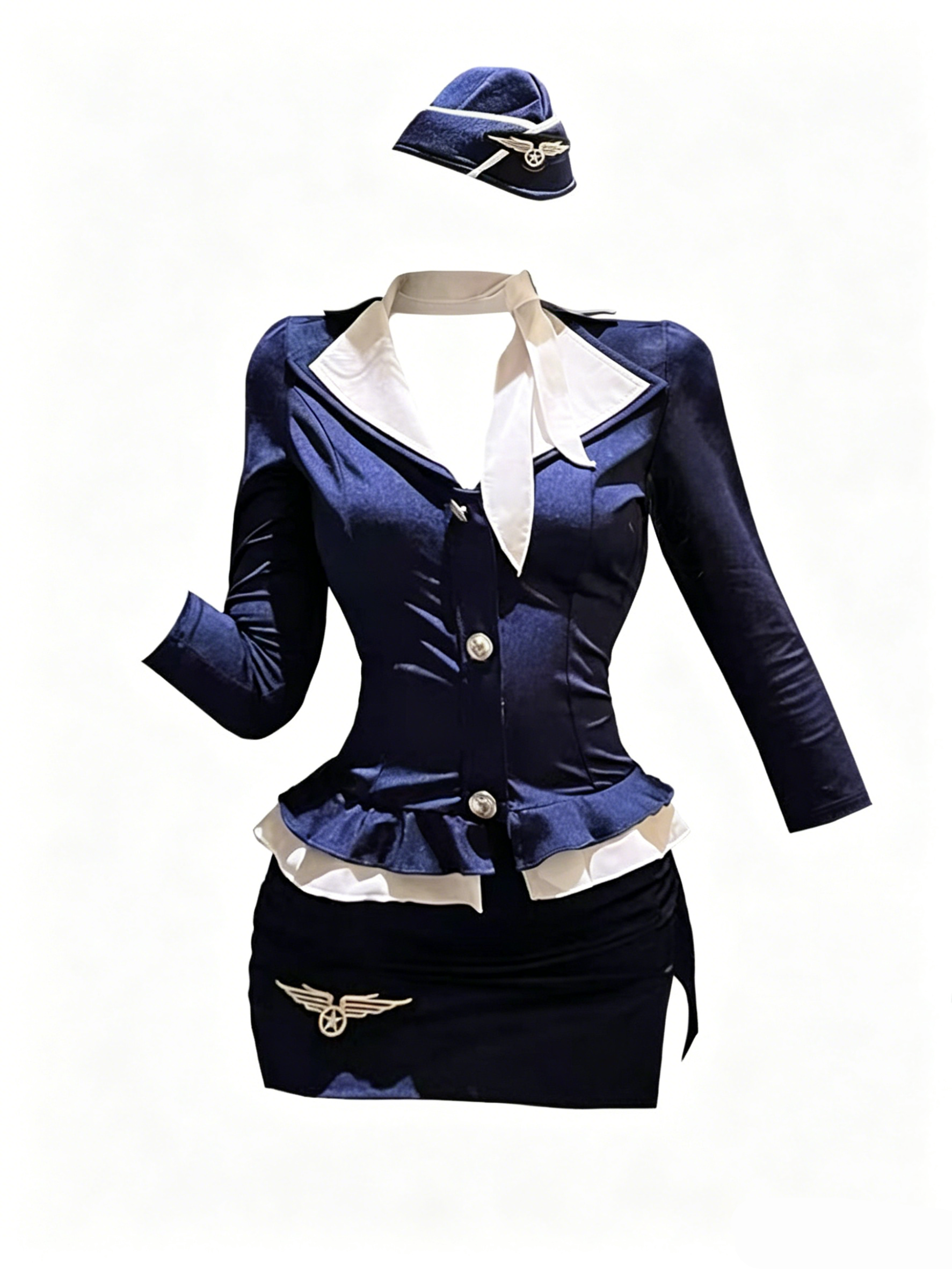 'Prefect Night ' Sexy Cosplay Uniform 4-Piece Set (Top + Skirt + Hat + Scarf)