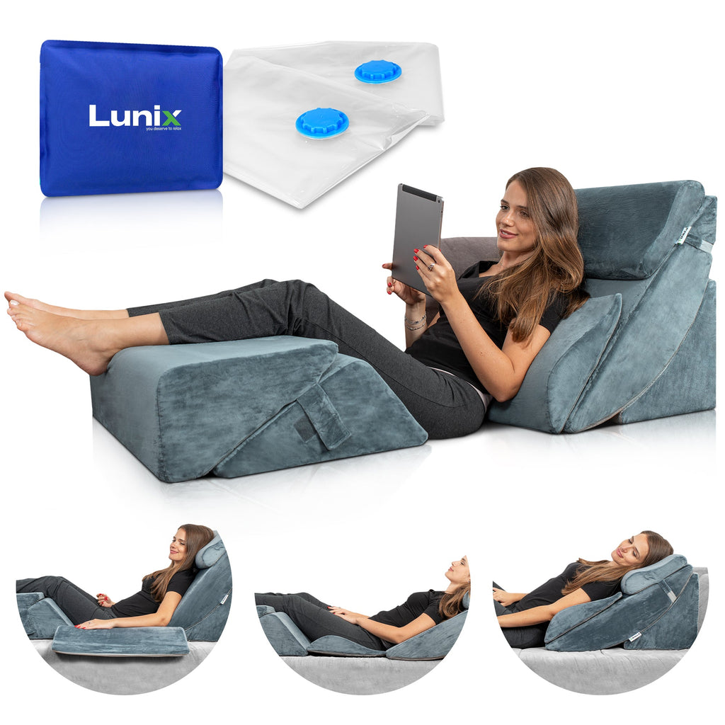 LX13 6-Piece Post-Surgery Recovery System, Orthopedic Bed Wedge Pillow Set, Stone Navy