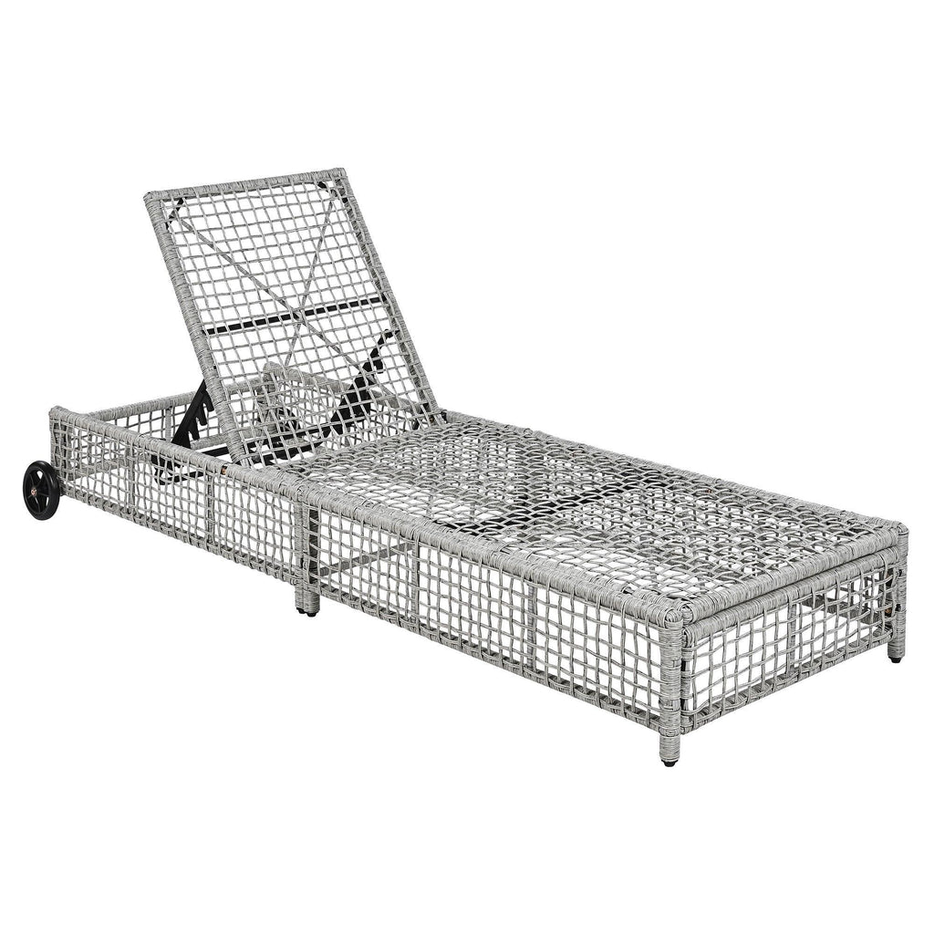 Outdoor Lounge Chair, Patio Chaise Lounge with 5-Position Backrest, Rattan Outdoor Lounge Chair with Cushion and Wheels for Poolside, Backyard, Garden