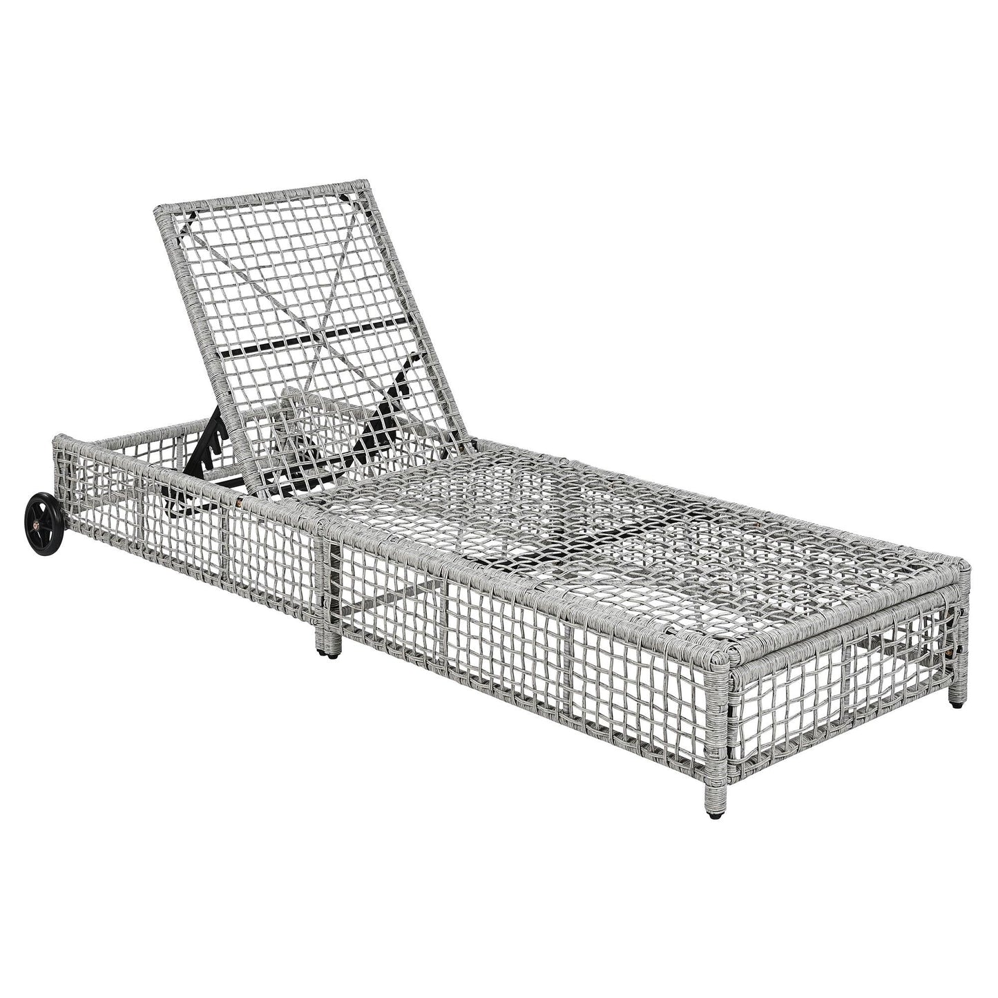 Outdoor Lounge Chair, Patio Chaise Lounge with 5-Position Backrest, Rattan Outdoor Lounge Chair with Cushion and Wheels for Poolside, Backyard, Garden