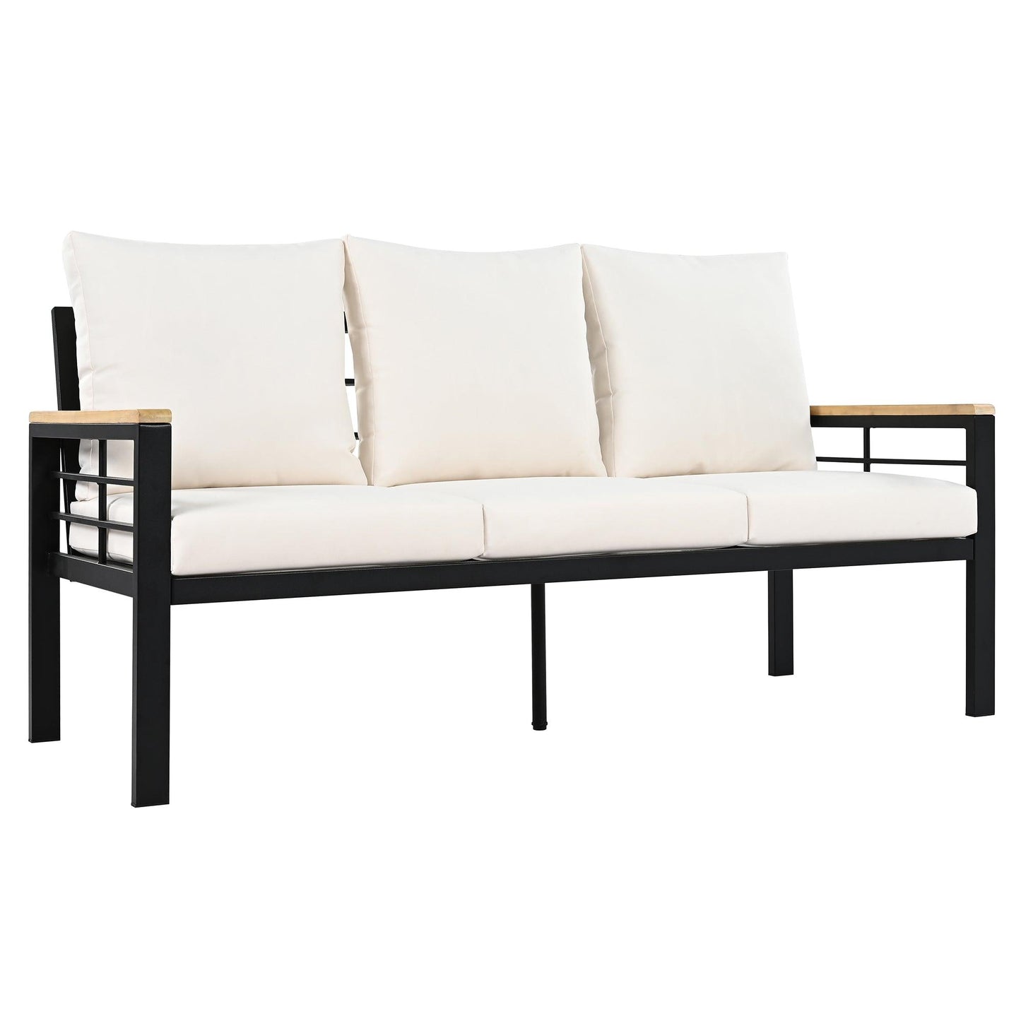 5 Pieces Outdoor Patio Conversation Set with 3-Seat Sofa, Cushions for Backyard, Poolside, Garden