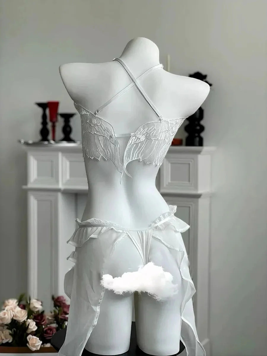 'Angeline' Angel Wings Ruffle Lingerie Set For Valentines Day