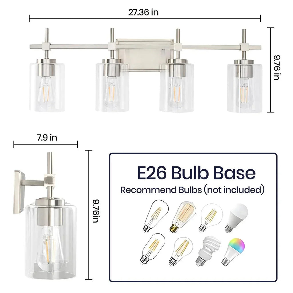Jasper Modern 4-Light Clear Glass Bathroom Lights Linear Vanity Light
