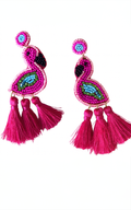 Earring: Beaded Flamingo Earrings w/ Tassels
