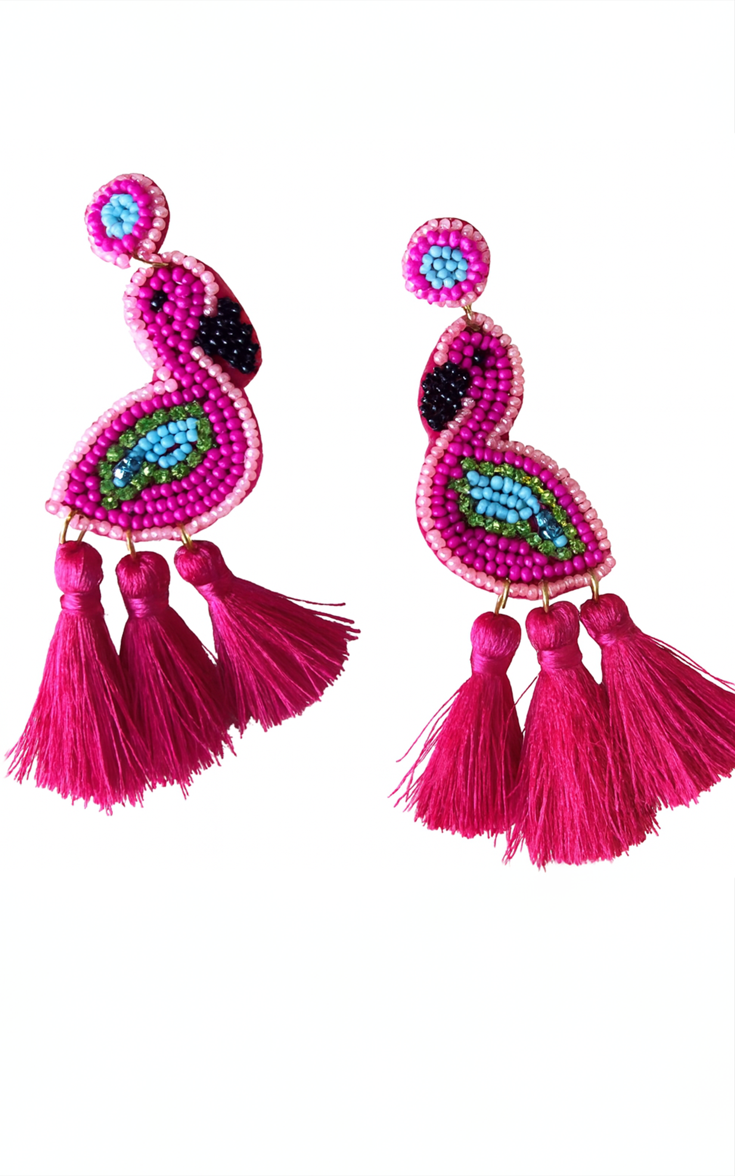 Earring: Beaded Flamingo Earrings w/ Tassels