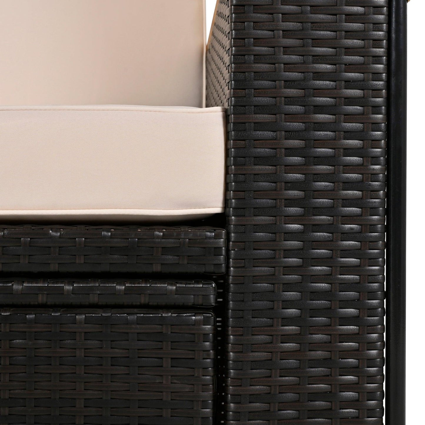 2-Piece Outdoor Rattan Daybed with Bench Lounge Roof Set and Cushions for Poolside, Backyard and Garden