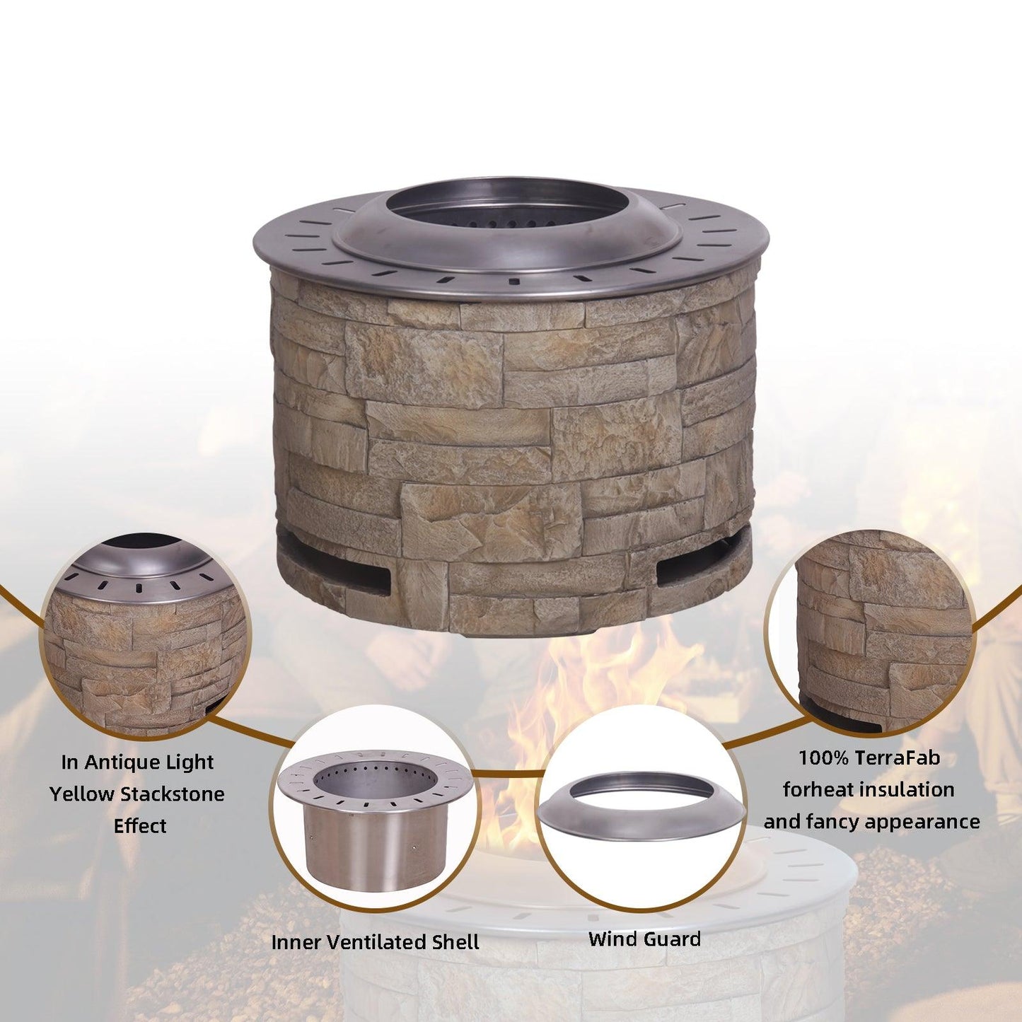 Smokeless Firepit with Wood Pellet/Twig/Wood as The Fuel for Garden & Outdoor