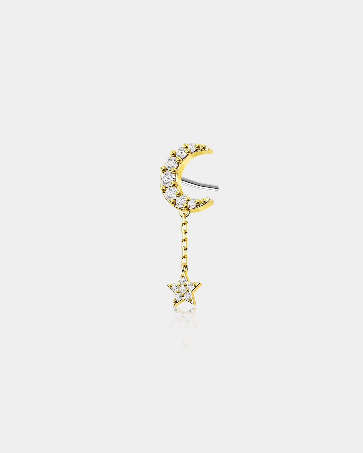 14K Gold Moon & Star Dangle Threadless Helix Earring