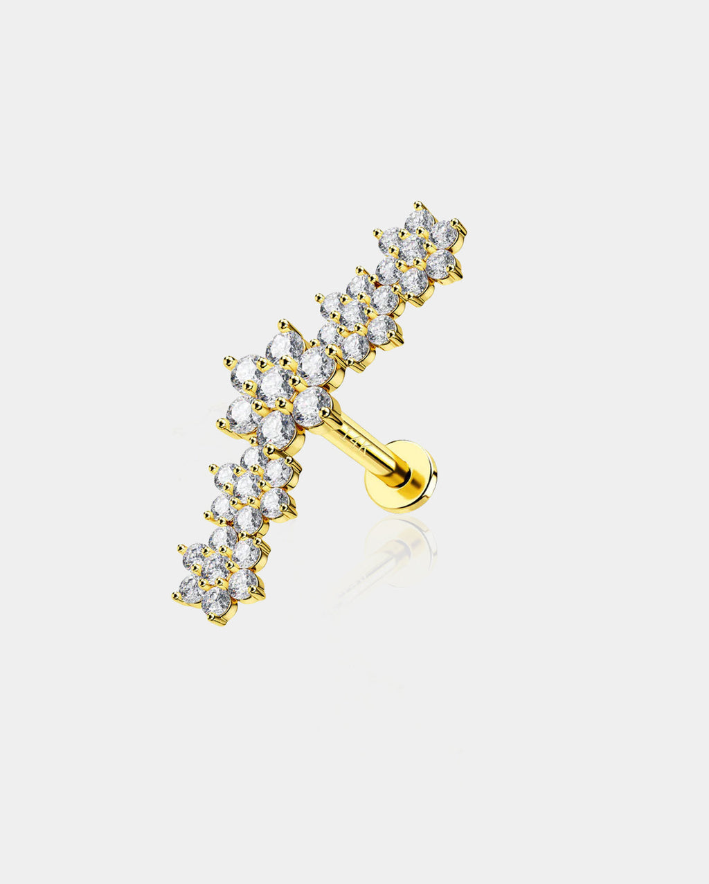 14K Solid Gold Flowers Cluster CZ Internally Threaded Cartilage Stud
