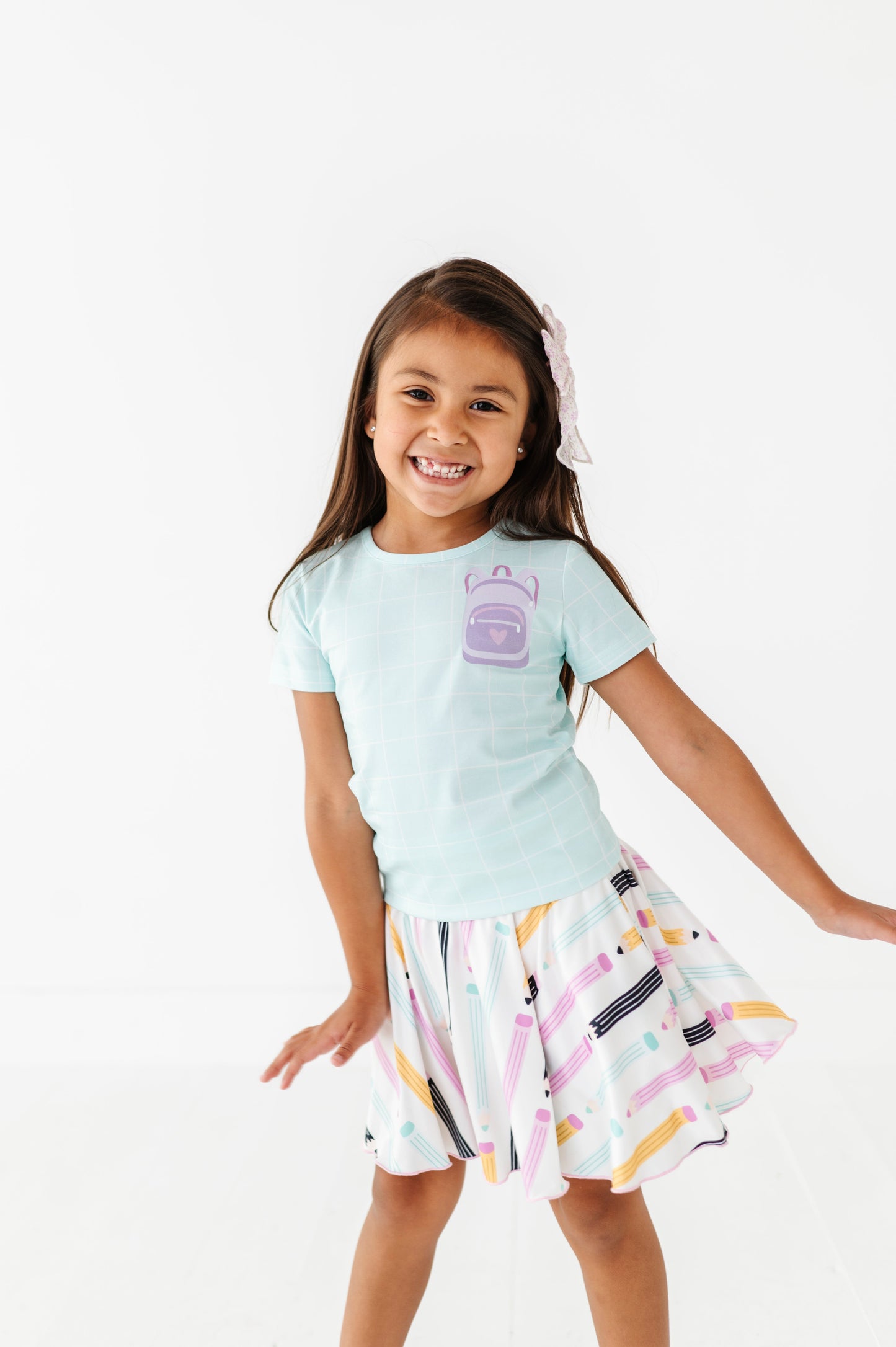 Purple Pocket Backpack Gridded Mint Tee (2T + 12yr ONLY left)