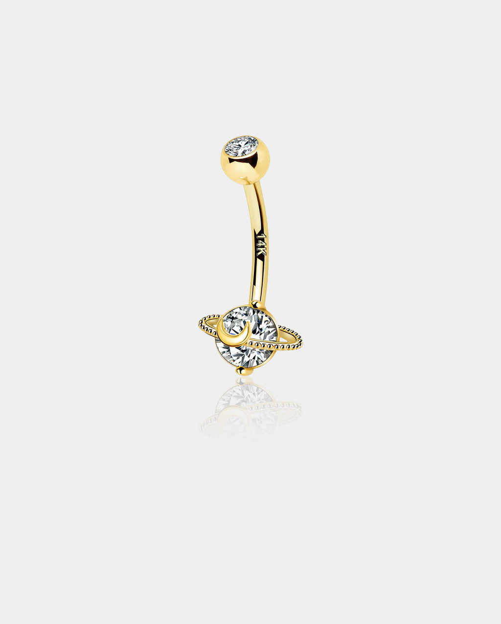 14K Gold Planet CZ Belly Ring