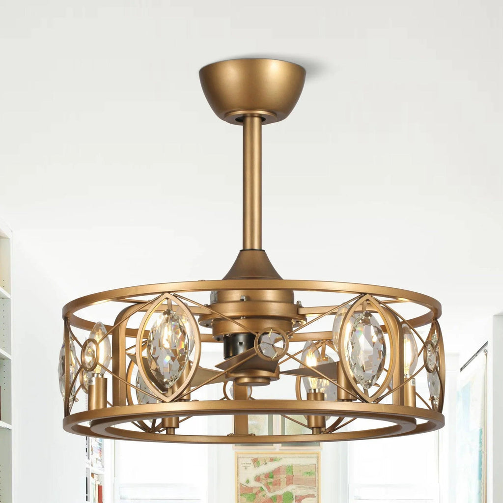 22" Kashmir Modern Glod Reversible Crystal Fandelier Ceiling Fan with Lighting and Remote Control