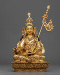 24K Gold Gilded Statue To Practice Guru Rinpoche Mantra In Tibetan | Lotus Born Master Art
