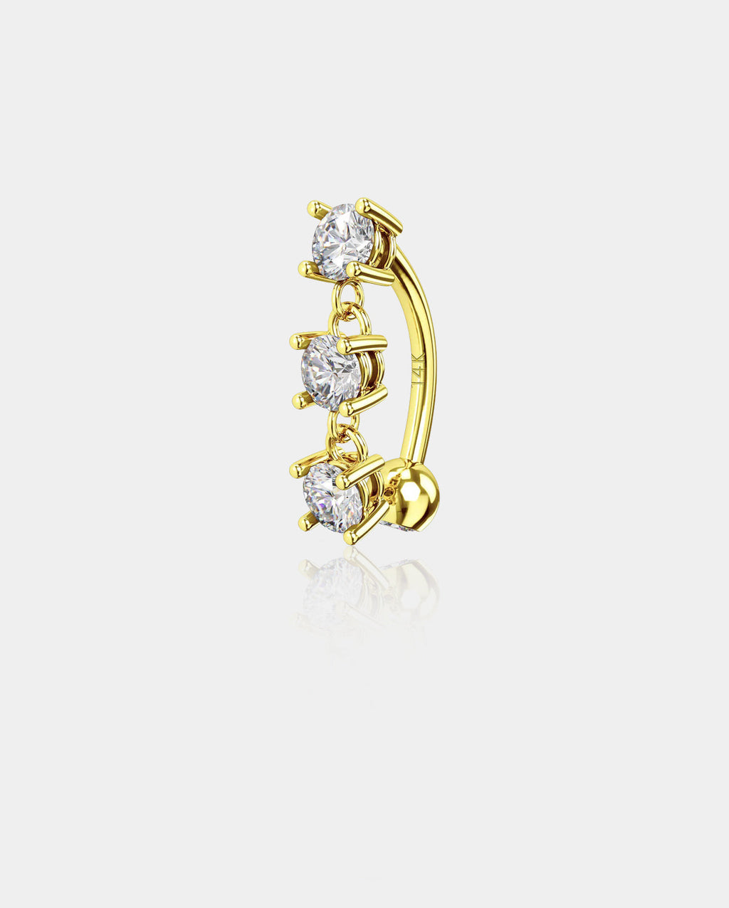 14K Gold Reverse Dangle CZ Belly Ring