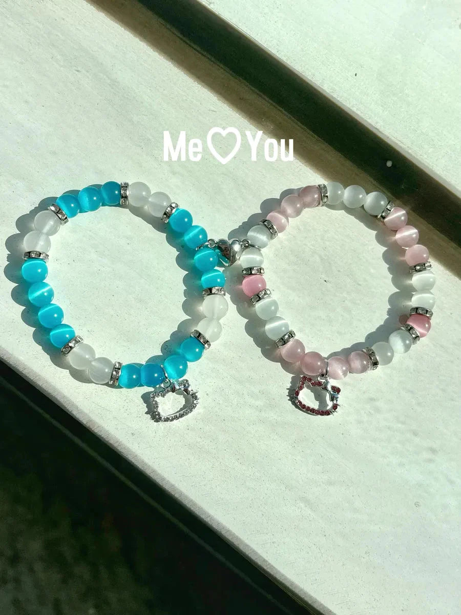 'Love Line' Y2k Kitty Rhinestone Couple Magnetic Bracelet