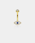 14K Gold Blue CZ Evil Eye Belly Ring