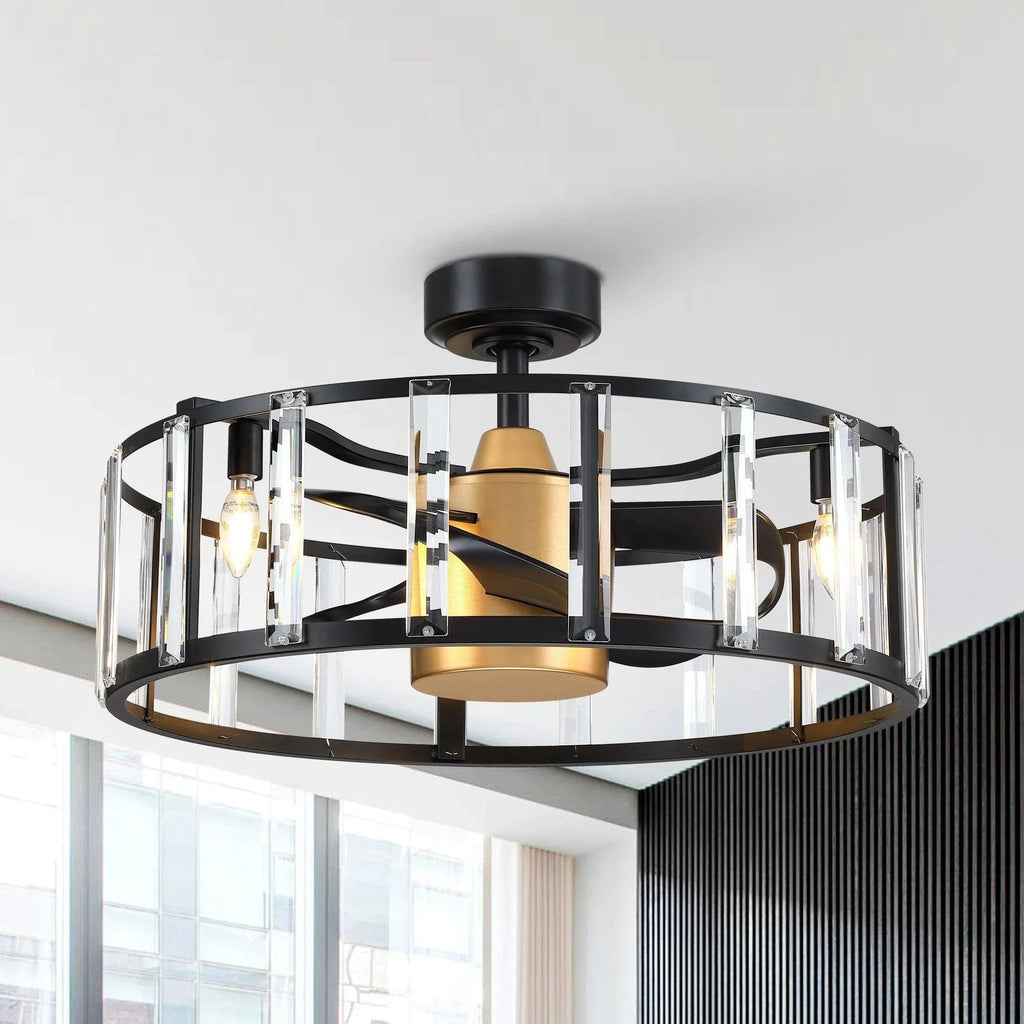 27" Modern DC Motor Downrod Mount Reversible Crystal Ceiling Fan with Lighting and Remote Control