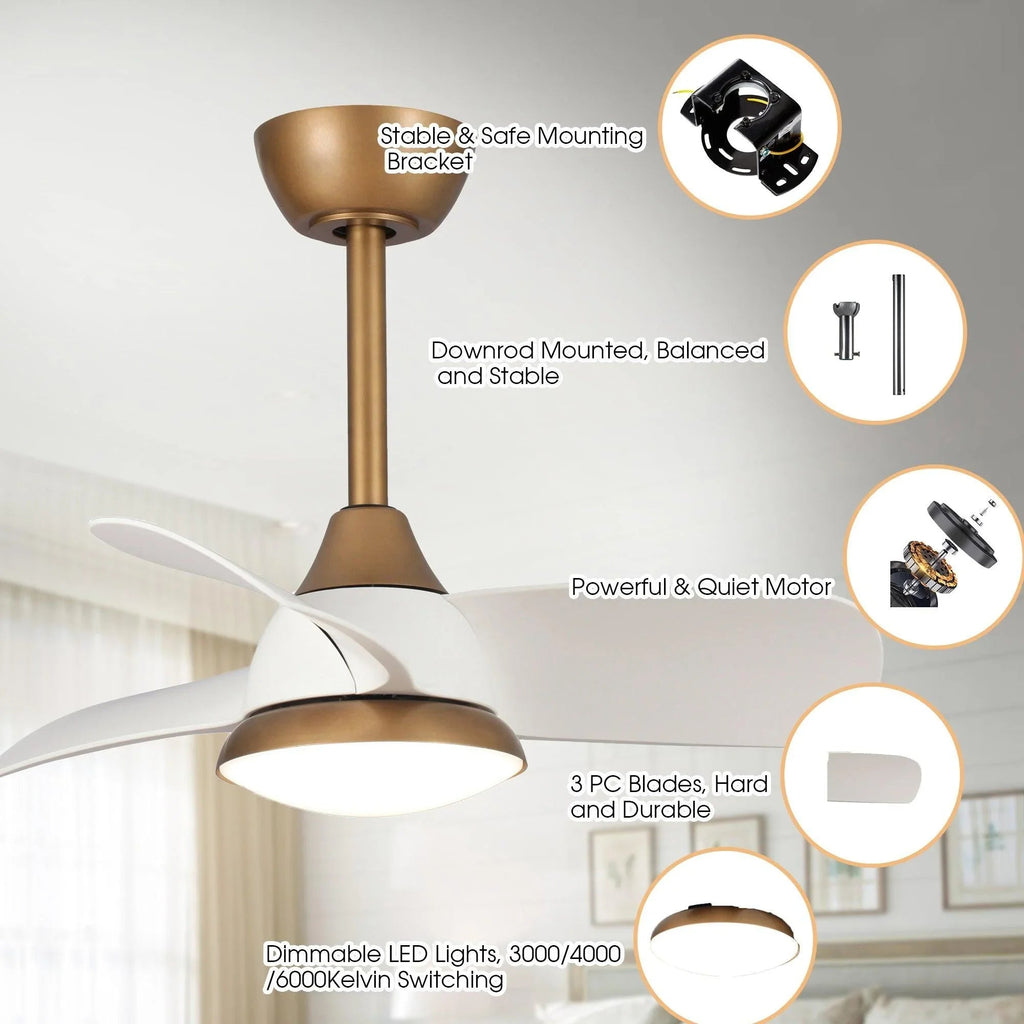 28" Modern DC Motor Downrod Mount Reversible Ceiling Fan with LED Lighting and Remote Control
