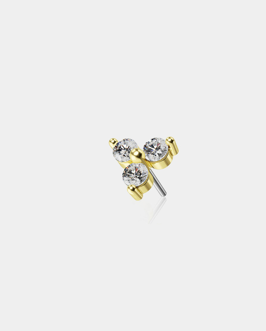 14K Gold Triple CZ Threadless Labret Stud
