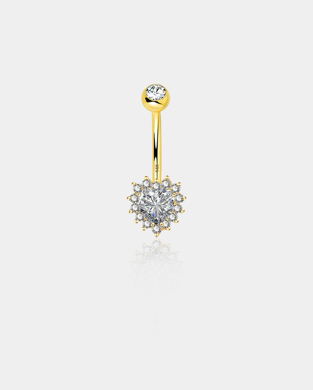 14K Gold CZ Heart Belly Ring