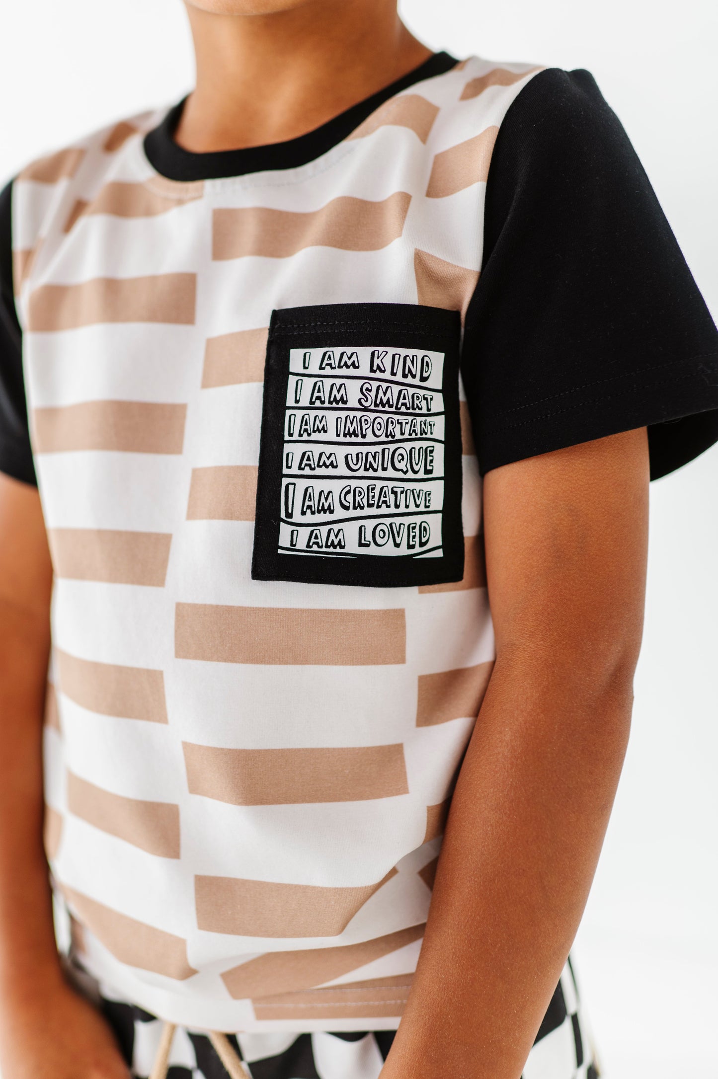 Chunky Tan Check Boys Affirmation Pocket Tee