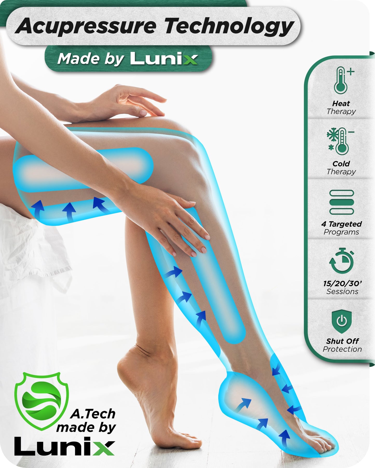 LX10 FULL LEG COMPRESSION MASSAGER WITH HOT/COLD PACK - GREEN - UPGRADED