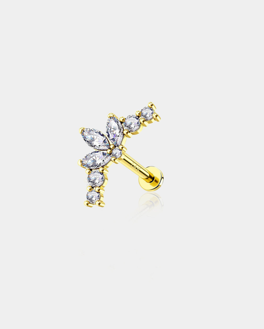 14K Gold Shinny Tiara CZ Threadless Cartilage Earring