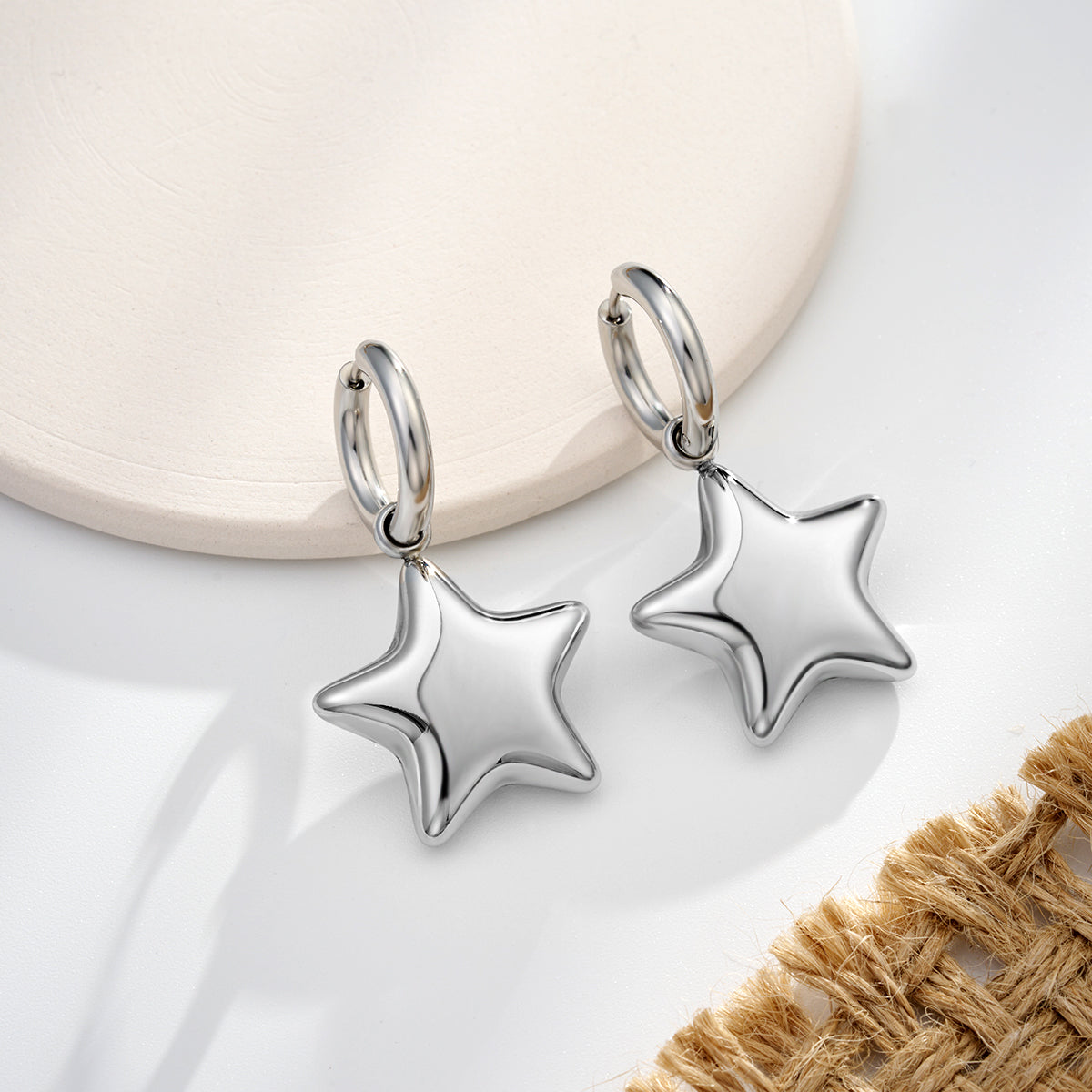 Bubble Star Water Safe Stainless Steel Hoop Earrings