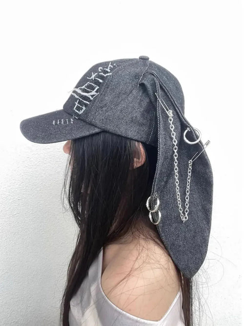 'Doberman' Y2k Bunny Ears Rivet Ripped Cap
