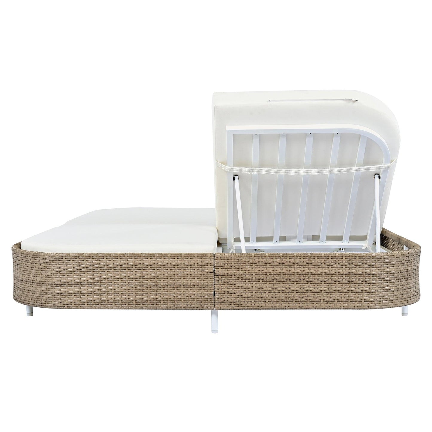Outdoor Daybed, Patio Rattan Daybed with 5-Position Adjustable Backrest and Removable Cushions & Pillows for Garden, Backyard, Poolside