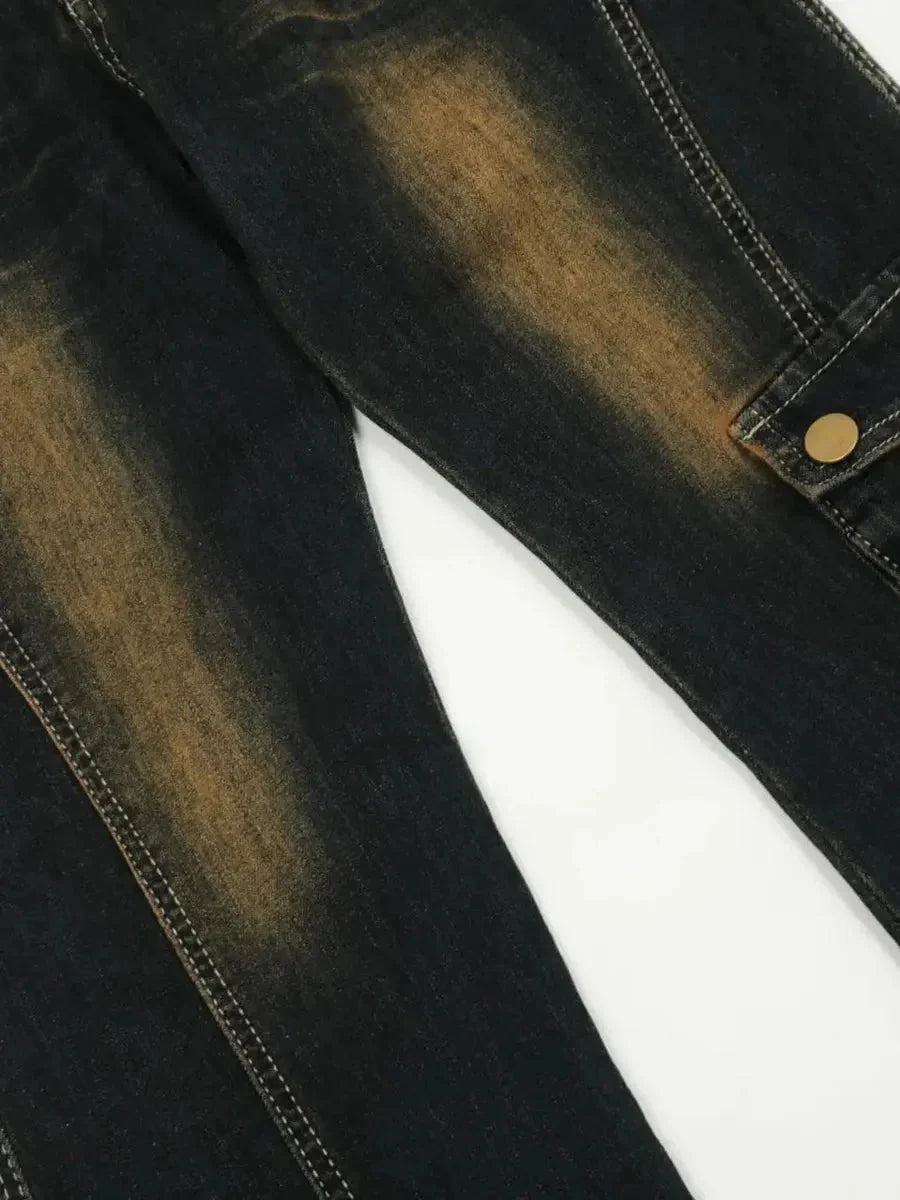 'Teddy' Retro Distressed Fluffy Denim Bell Bottom Pants