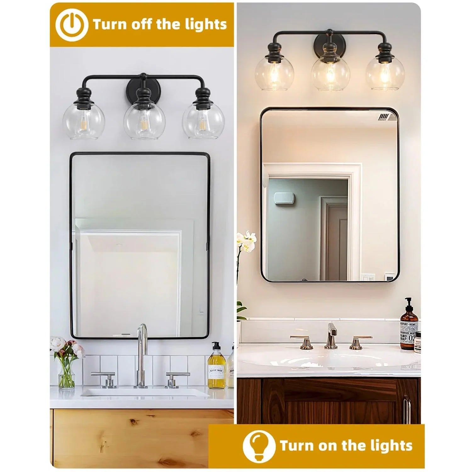 Irvine Black Modern Clear Glass 3-Light Vanity Light