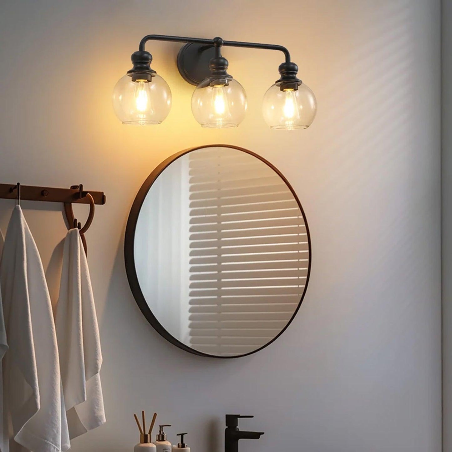 Irvine Black Modern Clear Glass 3-Light Vanity Light