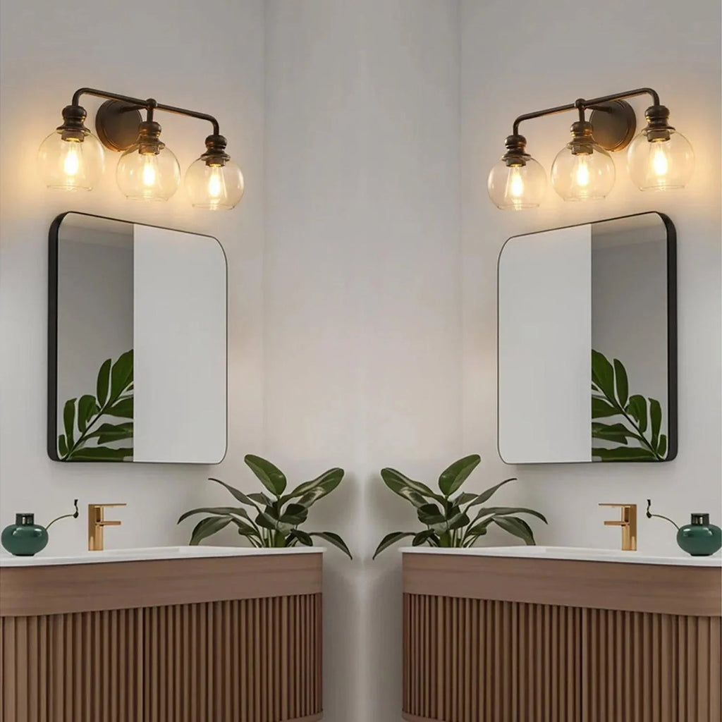 Irvine Black Modern Clear Glass 3-Light Vanity Light