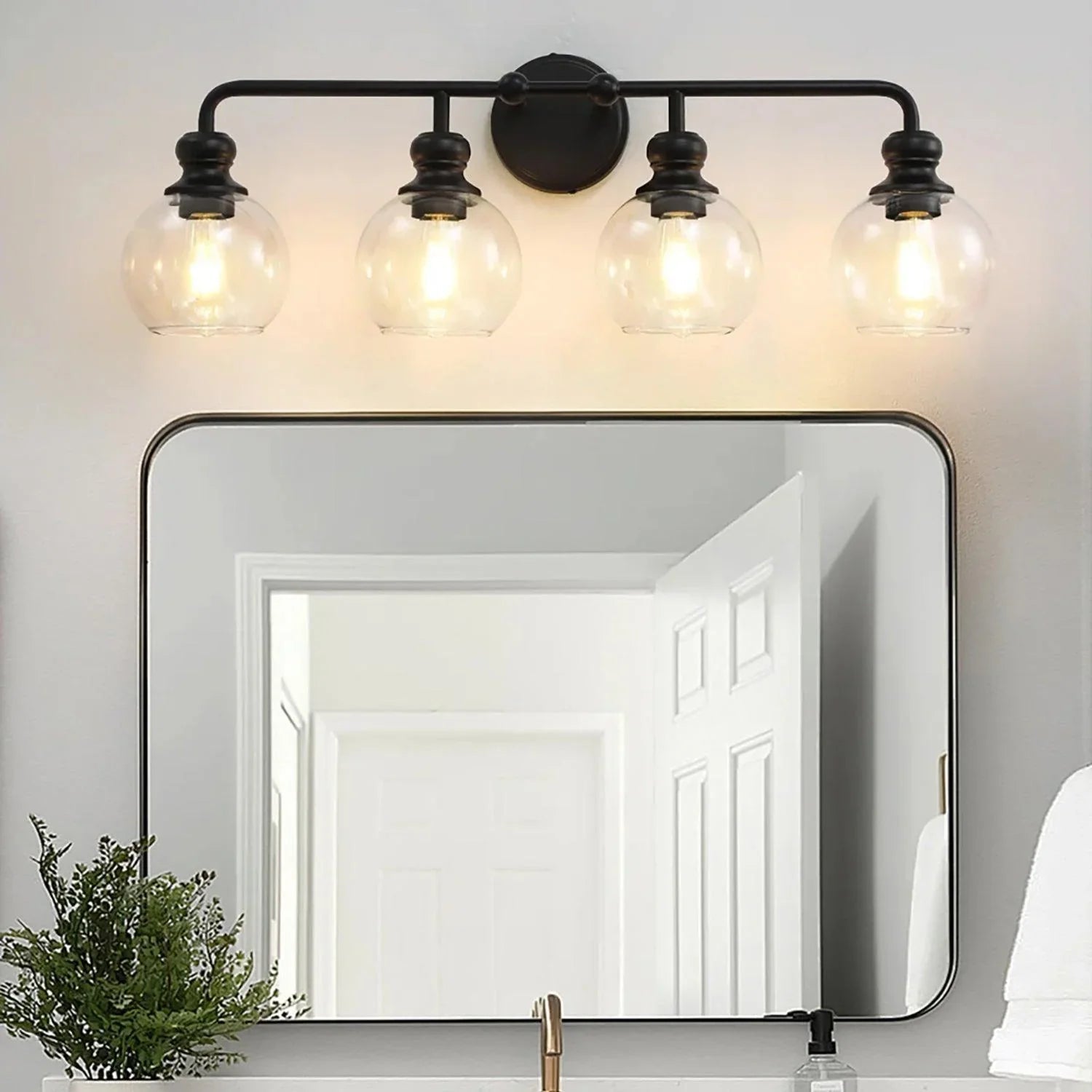 Irvine Black Modern Clear Glass 4-Light Vanity Light