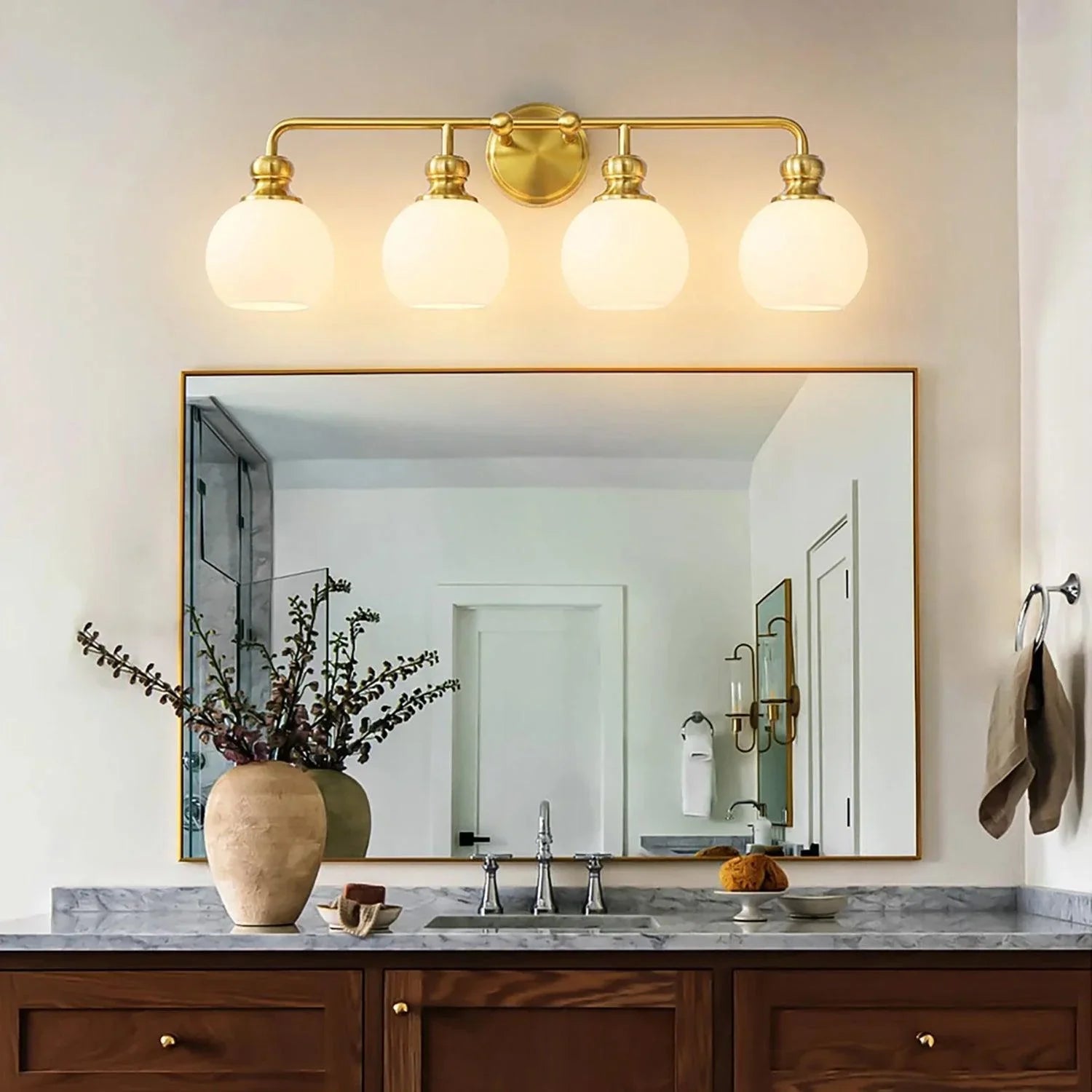 Irvine Gold Modern Frosted Glass 4-Light Vanity Light