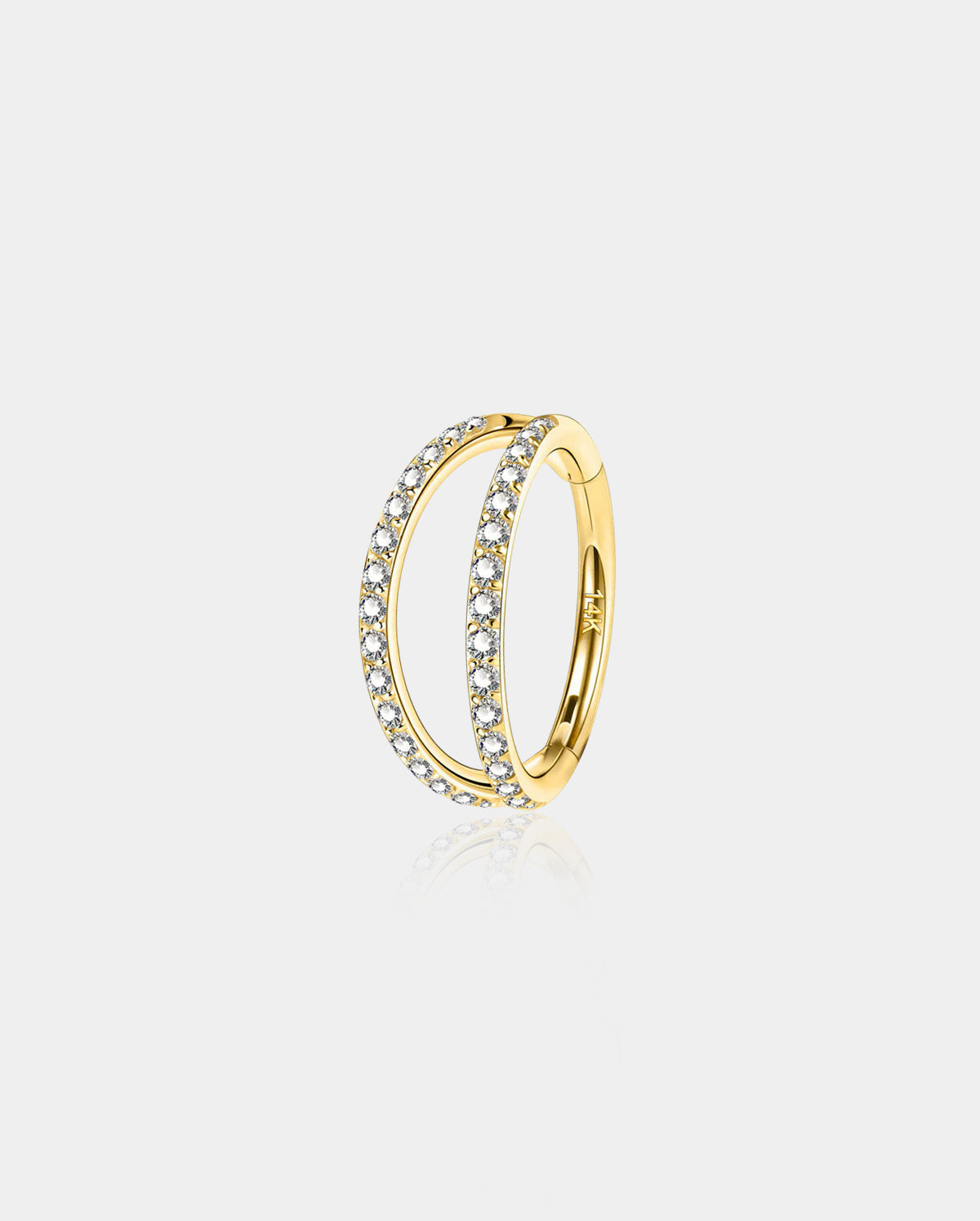 18G 14K Gold Double Row CZ Segment Nose Hoop