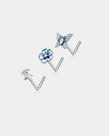 3PCS Flower/Butterfly/CZ Nose Stud Set