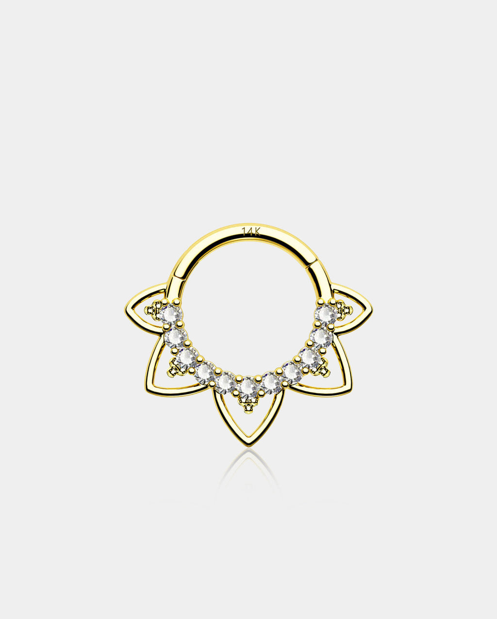 14K Gold CZ Lotus Flower Segment Septum Ring