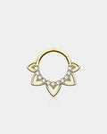 14K Gold CZ Lotus Flower Segment Septum Ring