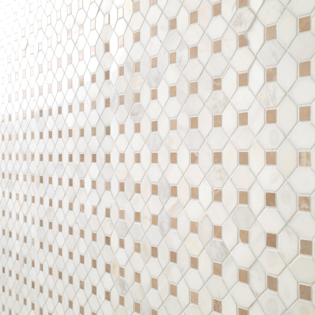 Bianco Dolomite Crema Dotty 12.88" x 12.88" Polished Marble Mesh-Mounted Mosaic Tile Pattern-MSI Collection