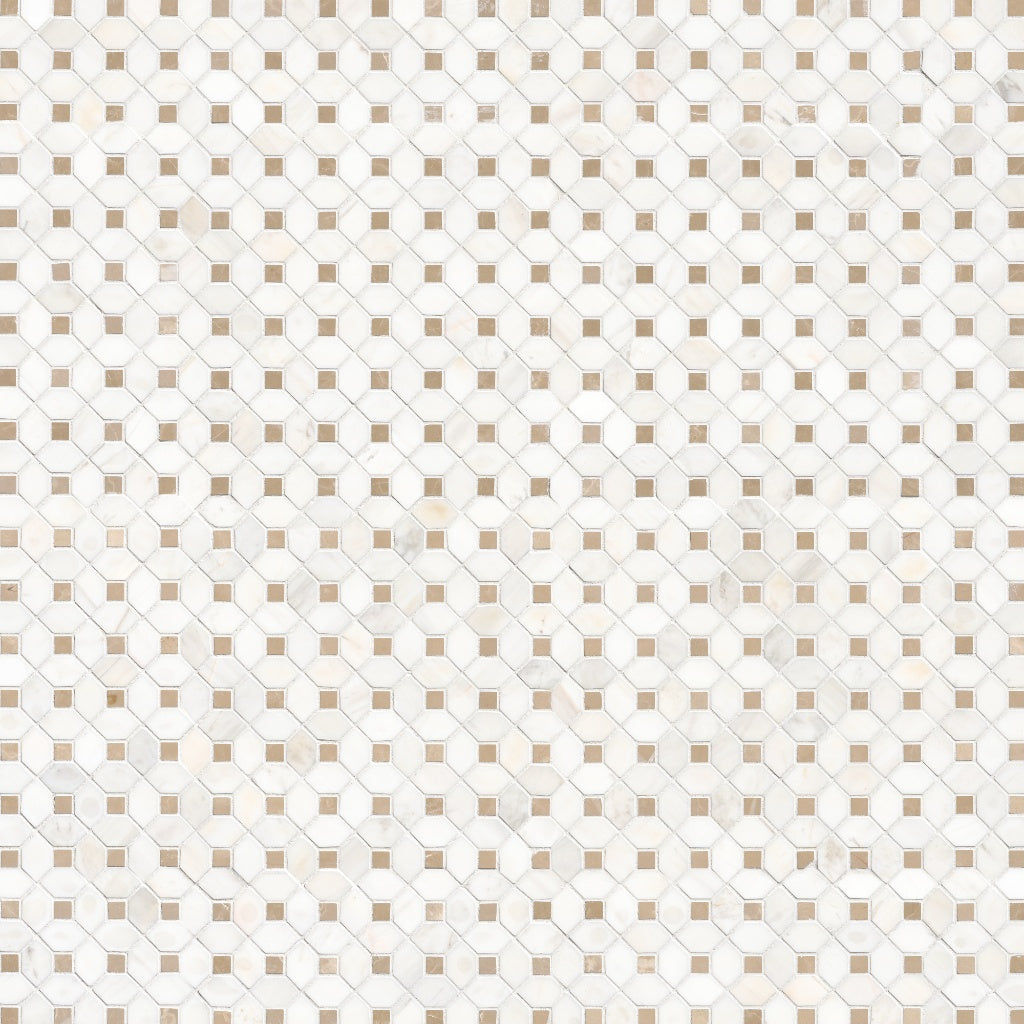 Bianco Dolomite Crema Dotty 12.88" x 12.88" Polished Marble Mesh-Mounted Mosaic Tile Pattern-MSI Collection