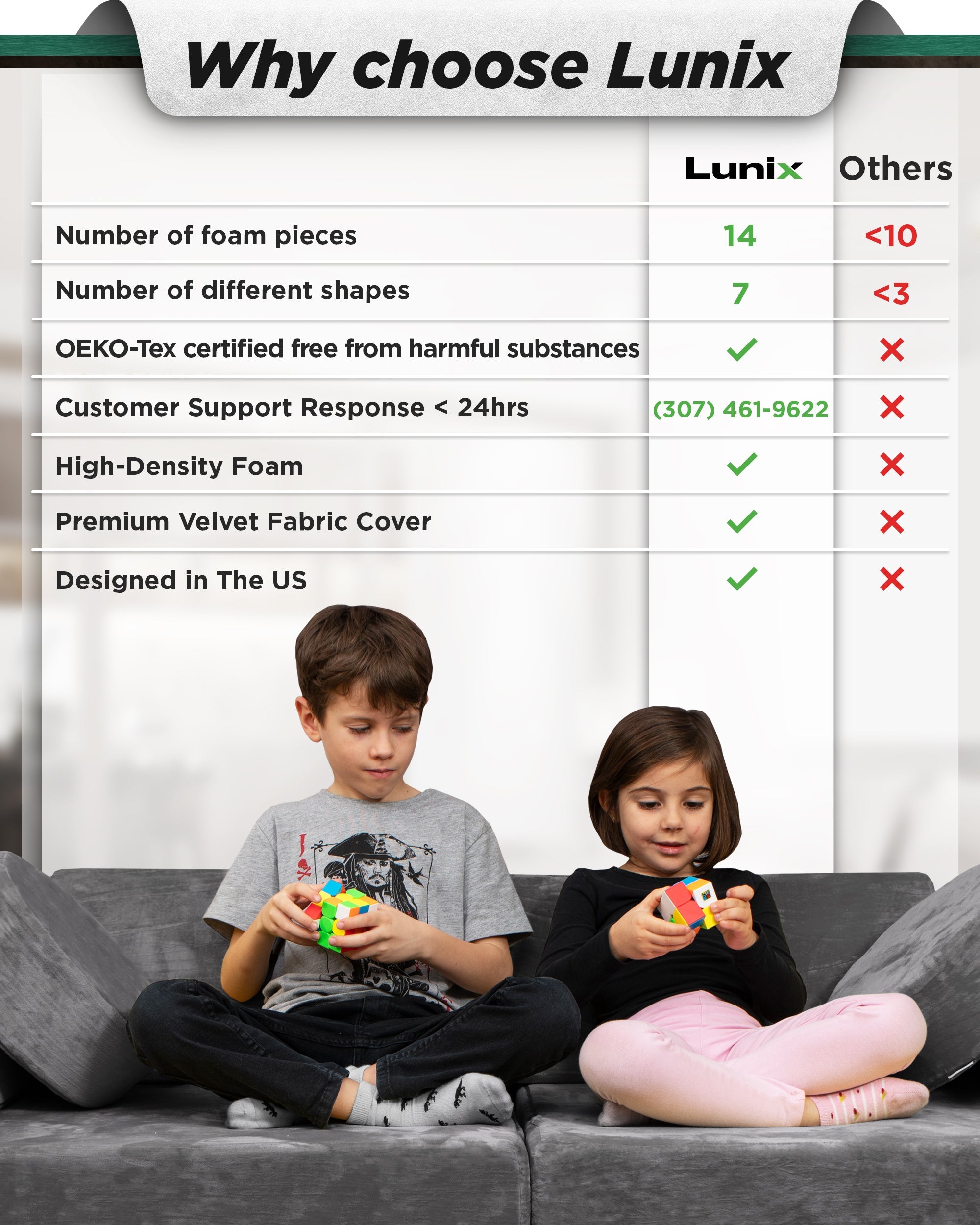 LX15 14pcs Modular Play Couch, Granite Gray