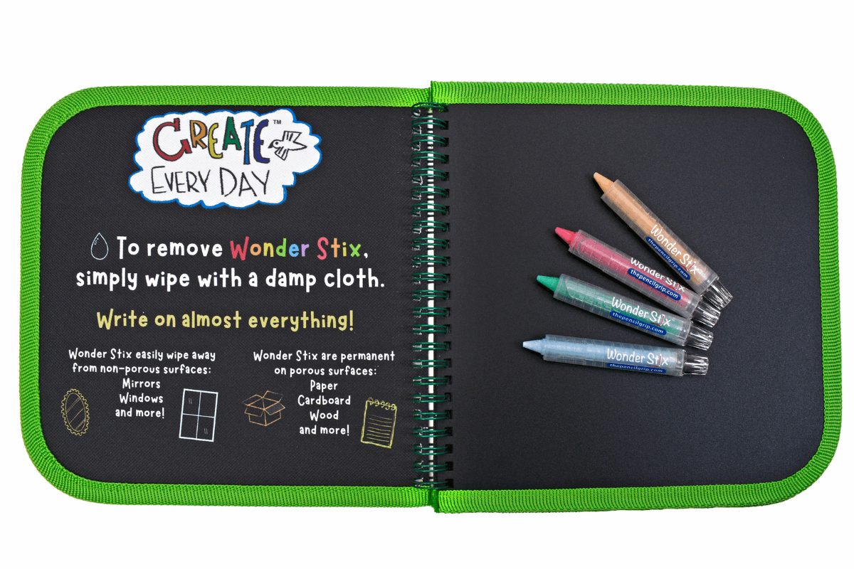Daily Doodler Reusable Activity Book- Dino Cover, Includes 4 Wonder Stix