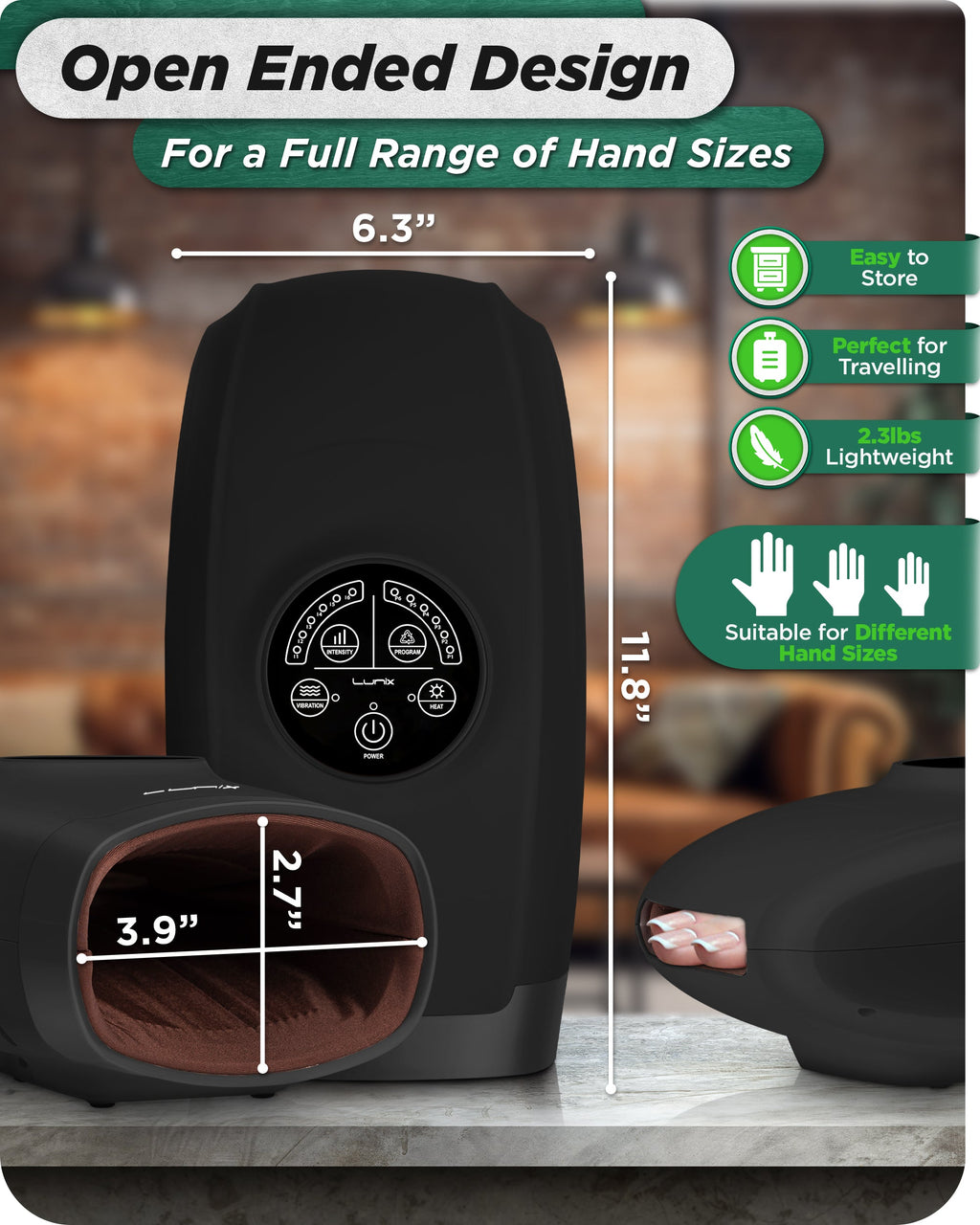 LX3 Carpal Tunnel & Wrist Pain Relief Device, Heated Air Compression Hand Massager, Charcoal Black