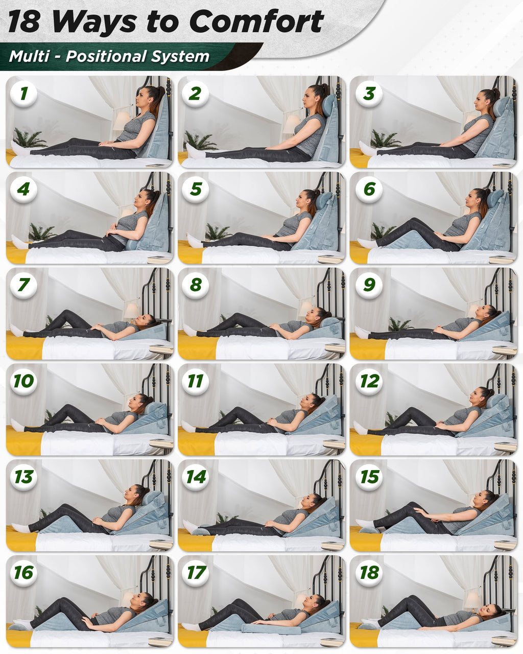 LX11 5pcs Orthopedic Wedge Pillow Set, Cloud Gray